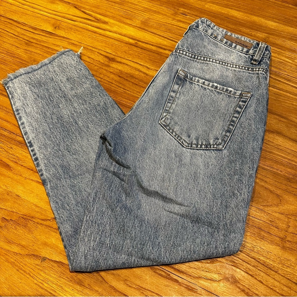Garage Mom Jeans Denim Juniors Women’s Mixed Wash High Rise Raw‎ Hem
